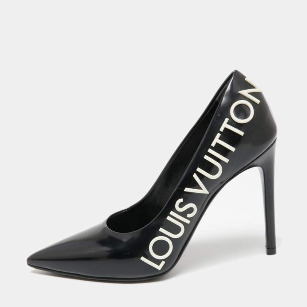 Louis Vuitton Black Heels with White Logo